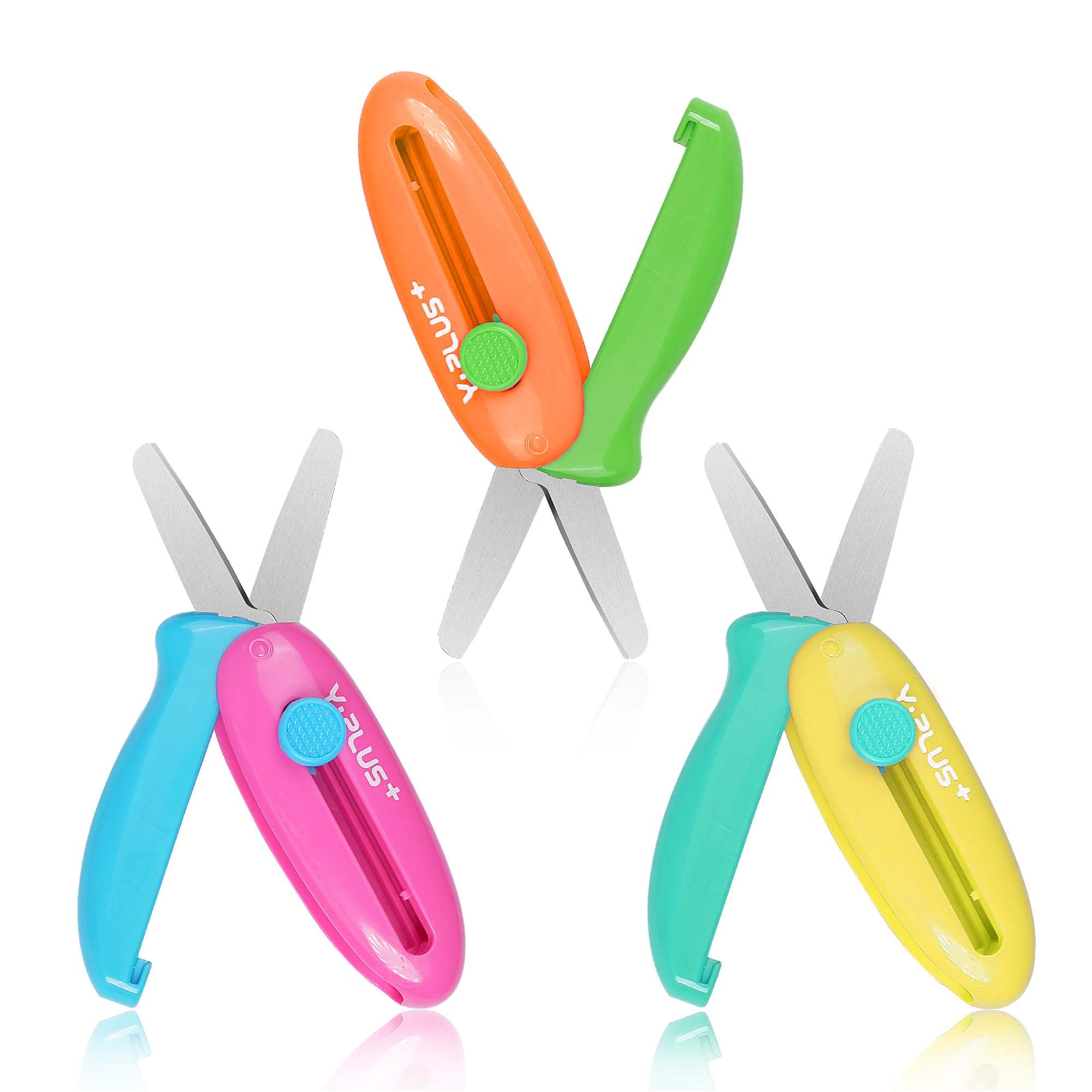 YPLUS YPLUS Tijeras de Seguridad, Tijeras Escolares Pequeñas Retráctiles para Niños de 3 a 5 años, 2 a 4, 1 a 3 Años, Lindas Tijeras Niños para Niños Pequeños en Preescolar, 3 Piezas