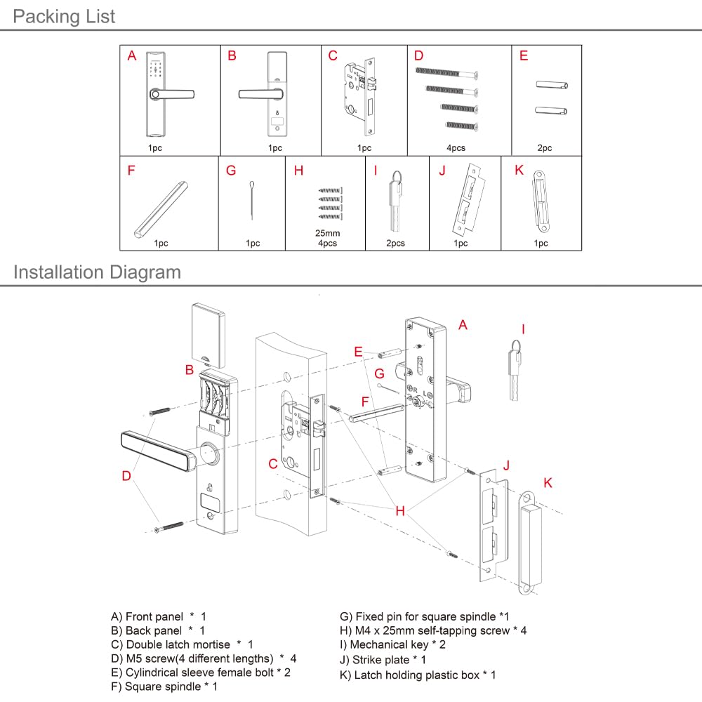 Smart Lock BT Cerradura de puerta sin llave TY APP huella dactilar tarjeta RFID 5 métodos de desbloqueo cerradura de puerta de aleación de aluminio para puertas de oficina de 35 – 60 mm de
