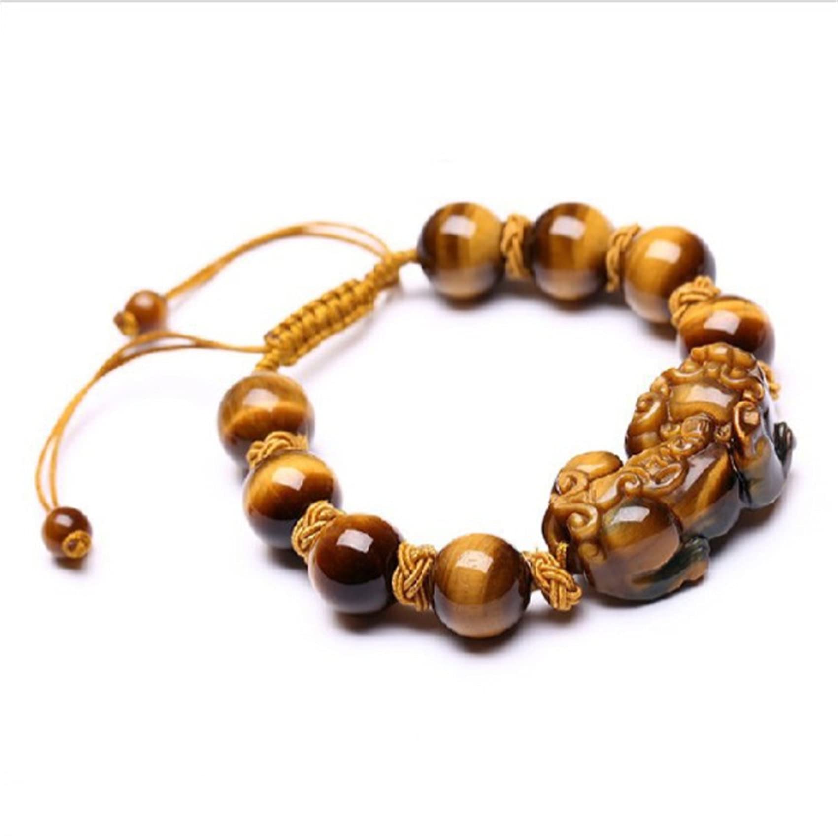 Bracelet pierre naturelle œil de tigre jaune Feng Shui Pixiu pour guérison des chakras