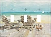 Vista 1 de Interruptor de Luz Cove Silla de Playa Paisaje Marino Océano Azul Placa de Pared de 3 Posiciones Placa de Interruptor de Luz Triple Palanca Costera