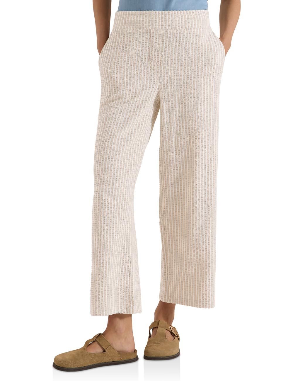 Cecil Wide Leg Trousers in Seersucker Quality Grain Beige XL