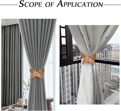 Miniatura 4 de 4 alzapaños de cuero para cortina, alzapaños decorativos para cortinas en el hogar, oficina, sala de estar, balcón, accesorios decorativos (marrón)