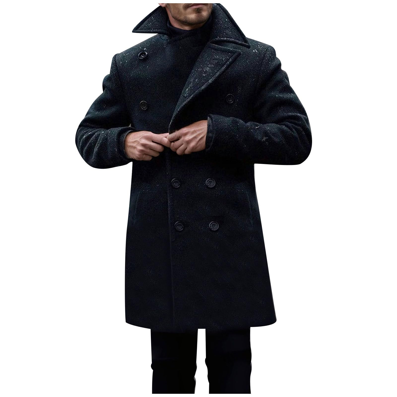 Double Breasted Trench Coat Men Winter Thickened Warm Mid Long