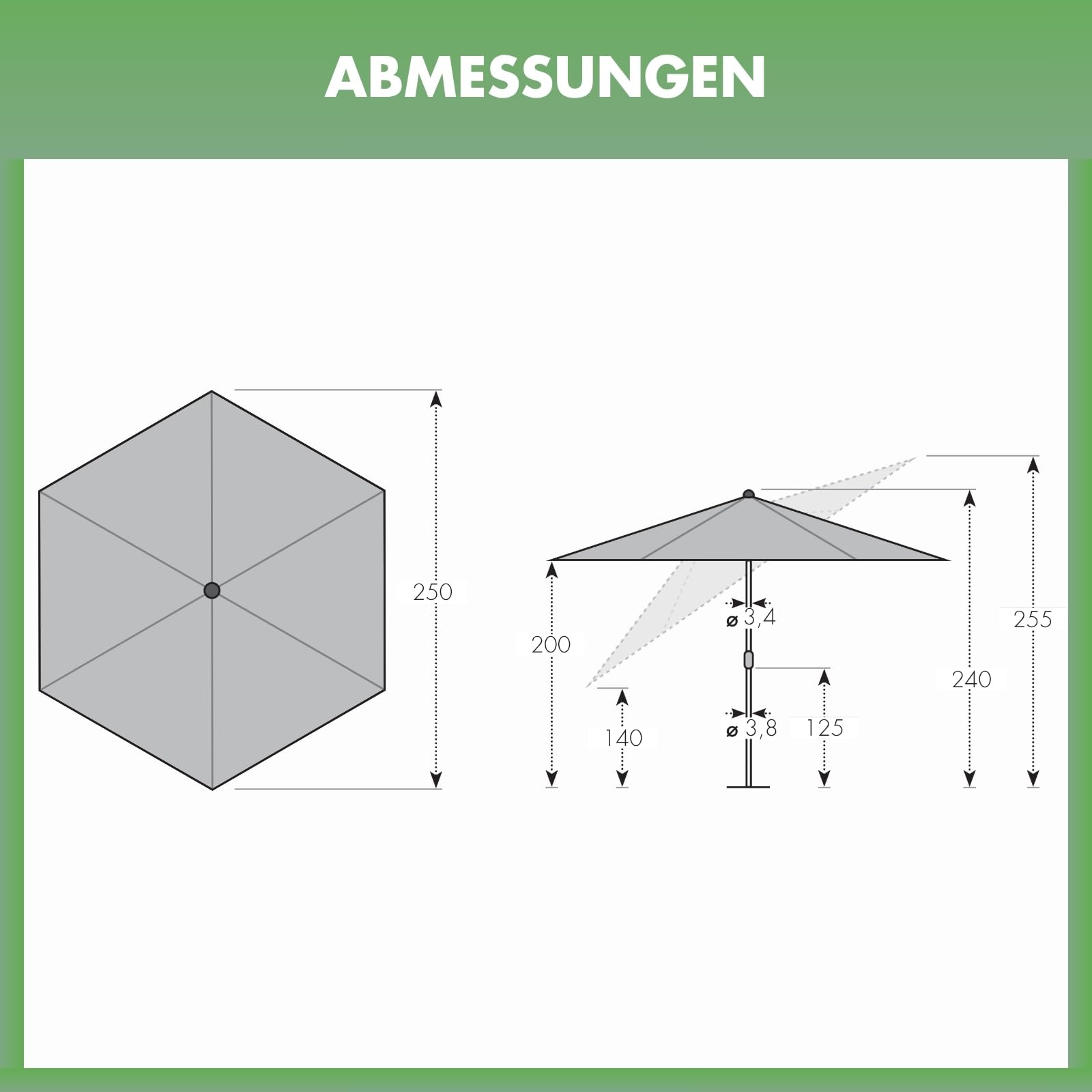 Doppler Sonnenschirm für den Garten Jack 250cm in Hellgrau - Runder Sonnenschirm für Balkon & Terrasse - Schirm knickbar - Balkonsonnenschirm - Kurbelschirm - Gartenschirm mit Kurbelfunktion