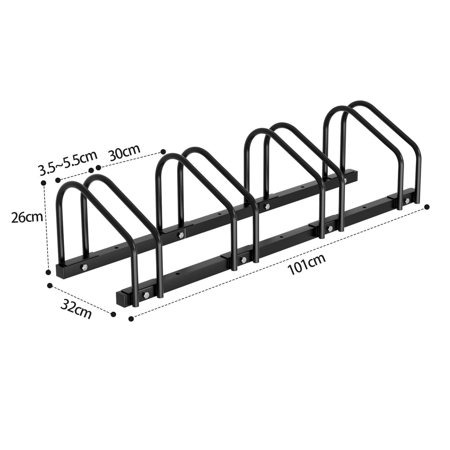 fahrradständer schwarz matt Eulenke Metall Verzinkt Stahl - fahrradhalter 35-55mm Reifenbreite und 30cm Radabstand - Radständer für 4 Fahrräder Fahrradständer Prophete Zweibeinständer 26-28