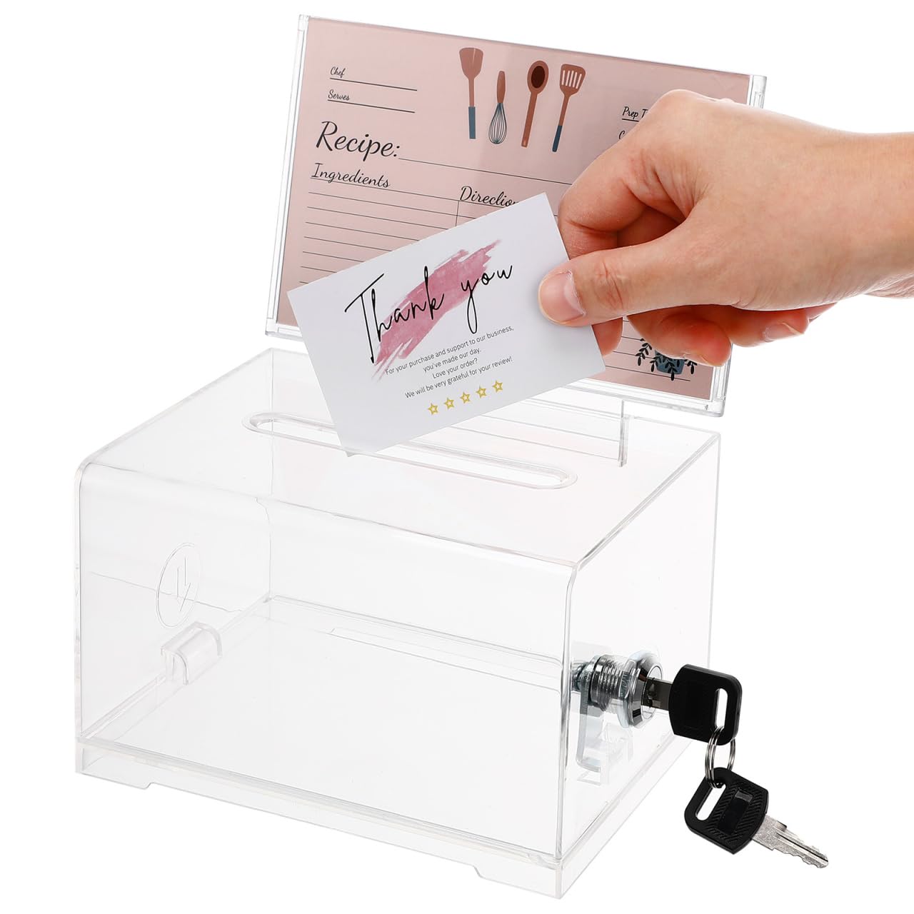 Cabilock Clear Acrylic Suggestion Box with Lock and 2 Keys Small Donation and Ballot Box for Fundraising Raffle Tickets Office Feedback Voting and Event Collection Case