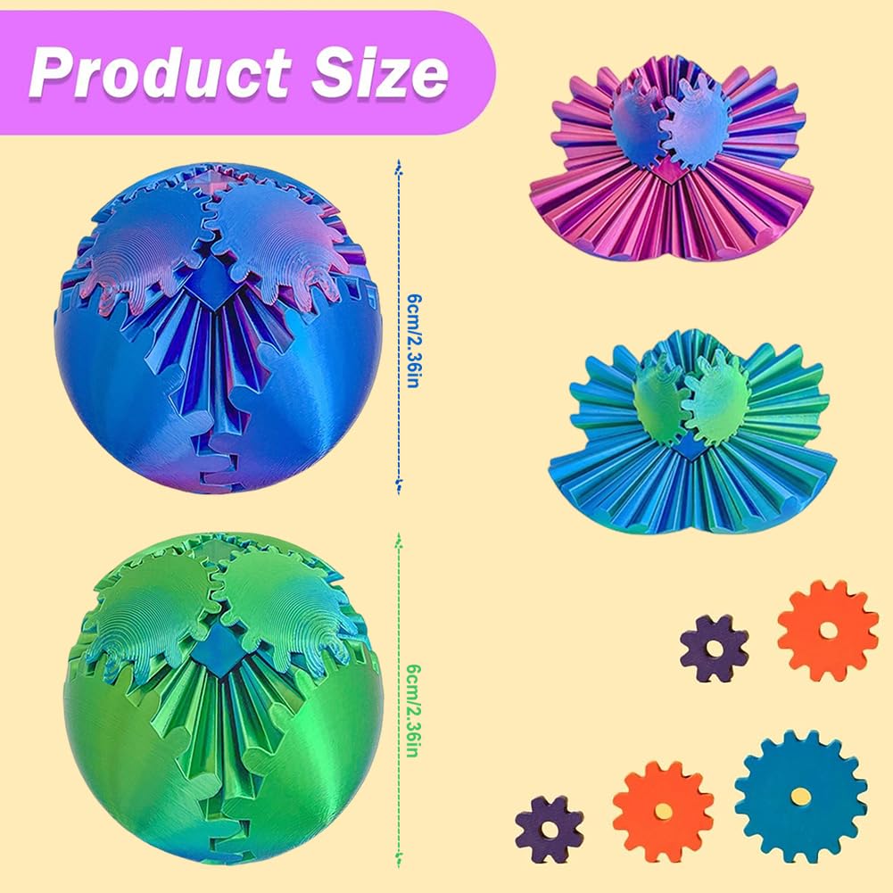 3D Gear Ball Fidget, 3D Printed Gear Ball Gear Sphere Puzzle Cube Fidget Toy - Image 2