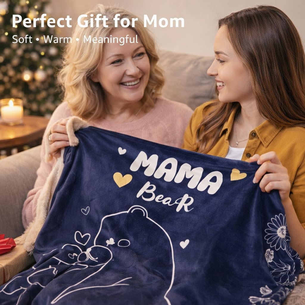 OINA Fluffy Warm 470 GSM Arctic Velvet Blanket – Cozy for Mom from Daughter or Son, Soft & Plush Throw for Relaxation and Comfort (Throw (50x60”), Mama Bear)