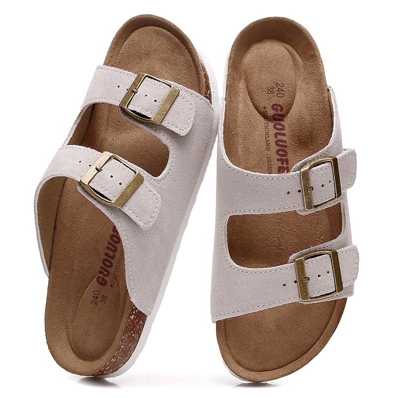 Sandalias de corcho cómodas para mujer con doble hebilla de dos correas beige 38