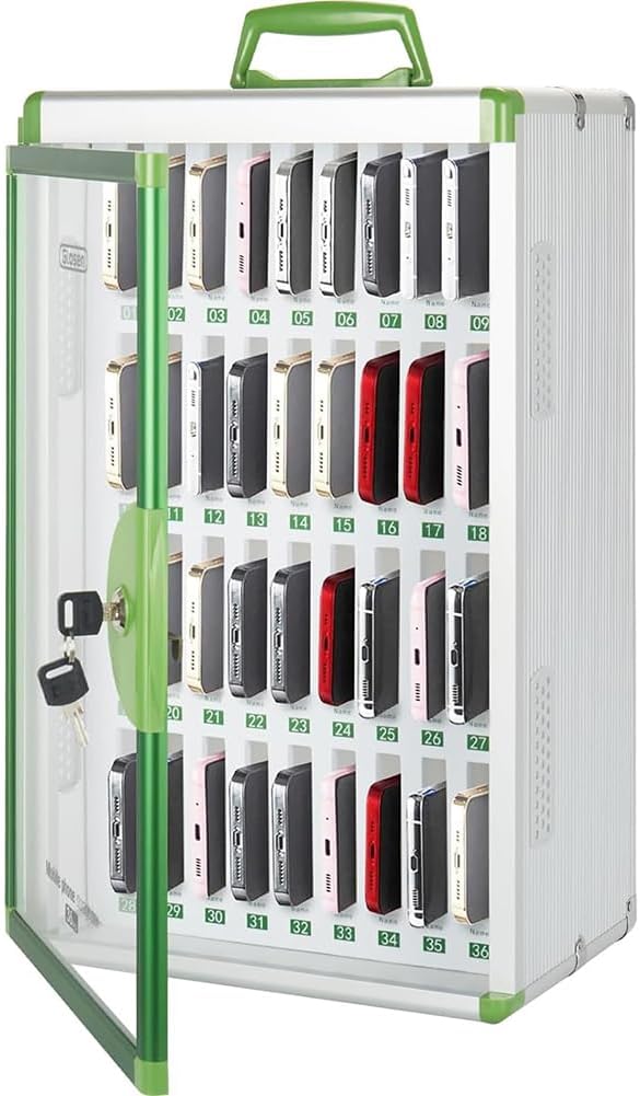 Aluminum Phone Locker Storage Box WallMounted Safe for Mobile Phones 24/36 Slots with Locks & Keys Secure Organizer for Cell Phones Durable & Stylish,Vert-36grid