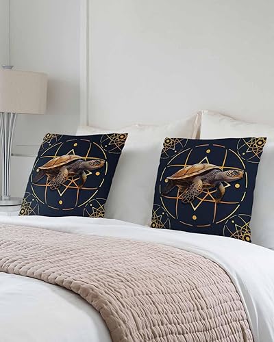 Miniatura 3 de Pack of 2 Cotton Throw Pillow Covers, Turtle Circles Dots Gold Lines Geometric Navy Blue Soft Square Pillow Covers Home Decoration Pillowcases for