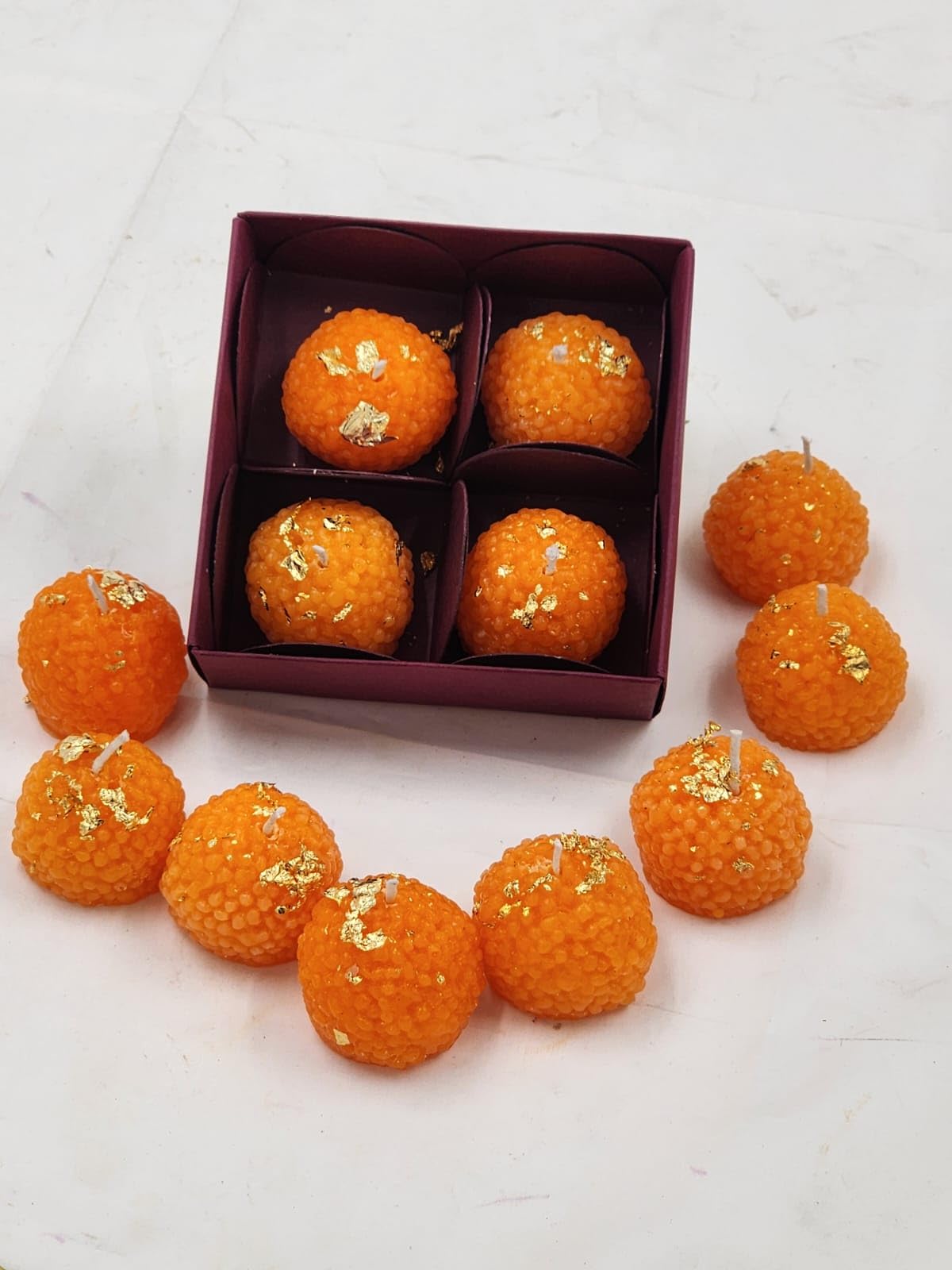 Light Jewels Motichoor Laddu Candles - Premium Wax Scented, Rakhi Gift Pack, Pack of 4, Diwali Decoration, Ladoo Candle Size 10X10X4 CM, Burn Time 1.5 Hours (B0D9JPSX9W) Amazon Price History, Amazon Price Tracker