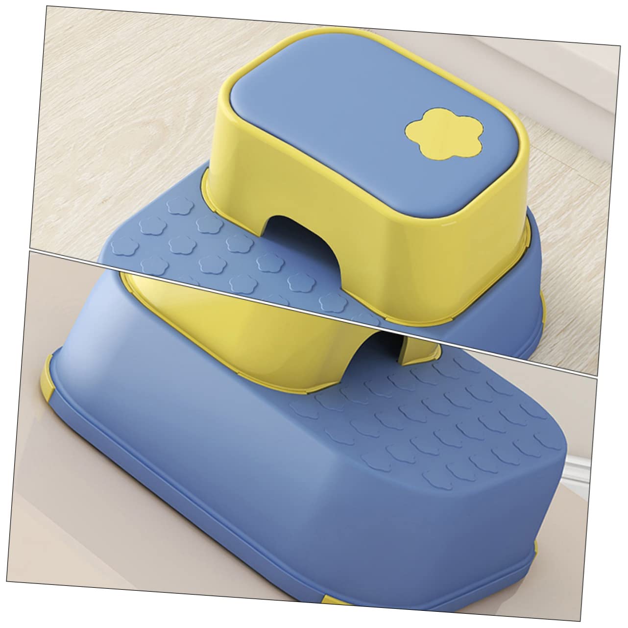 Taburete De Doble Capa Antideslizante para Niños, Escalón Seguro para Baño, Material PP Resistente, Diseño Azul y Amarillo, Adecuado para Bebés y Uso En Lavamanos, 1 Unidad