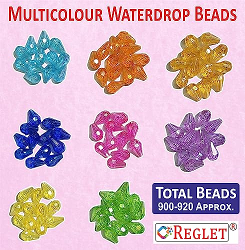 Image of 920 Pcs Multicolour Drop Crystal Beads for Jewellery Making Kit, DIY Beads for Bracelet Making Kit, Beading, Beadwork, Crafting, Embroidery, Bead Craft, Pearls for Craft - 240g, 12mm*8mm