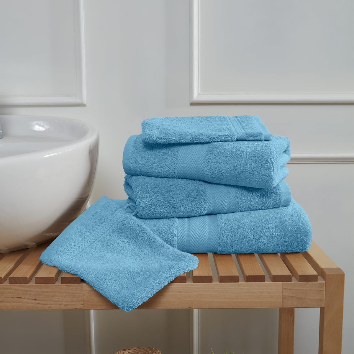 Sensei La Maison du Coton - Set da bagno 5 pezzi (1 telo da bagno + 2 asciugamani + 2 guanti) Luxury