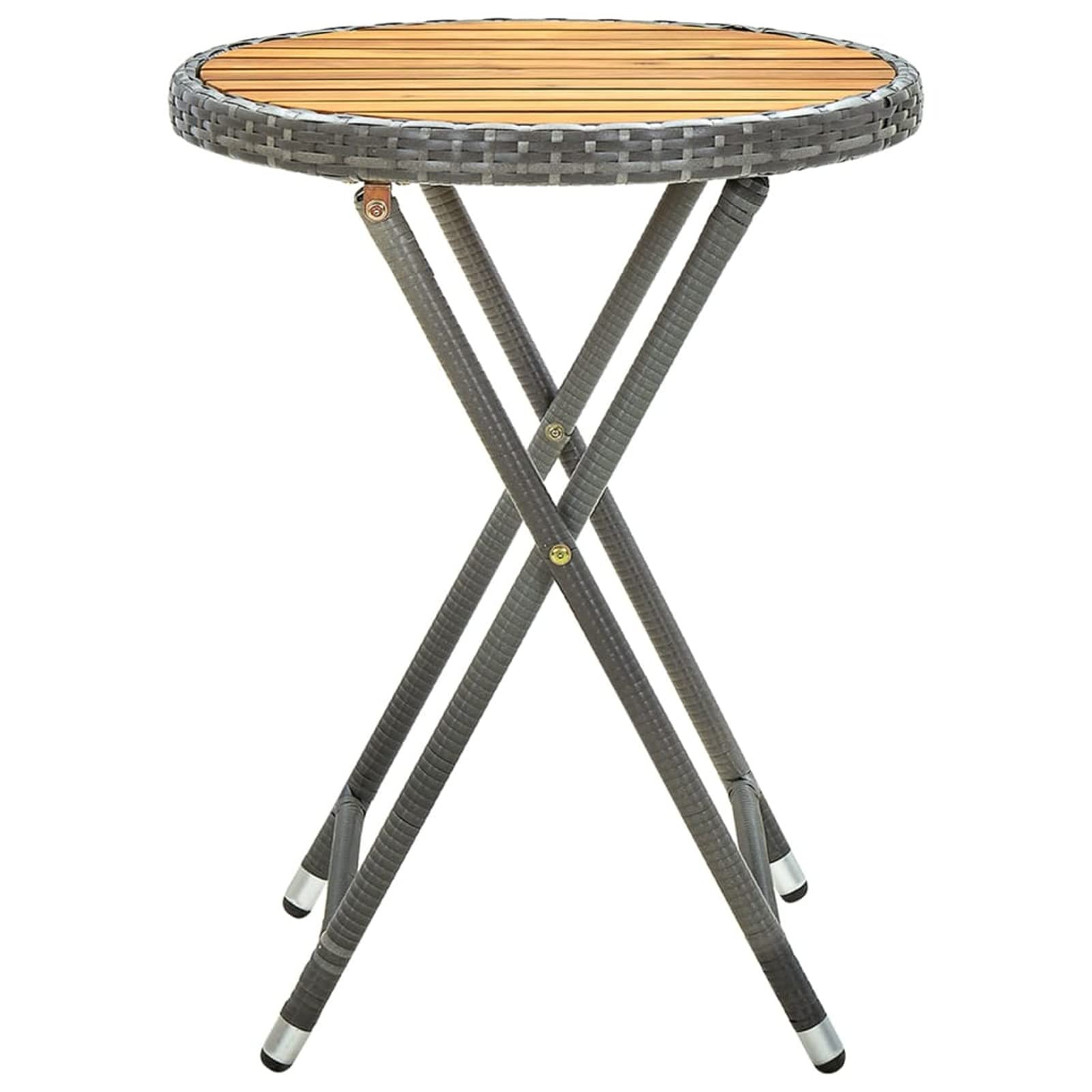 Gecheer Tavolino da Caffé tè da Giardino Esterno Pieghevole in Polyrattan e Legno Accacia 60x75 cm,Tavolo Tavolino da Esterno Pieghevole,Tavolino da Balcone Pieghevole,Tavolino Pieghevole