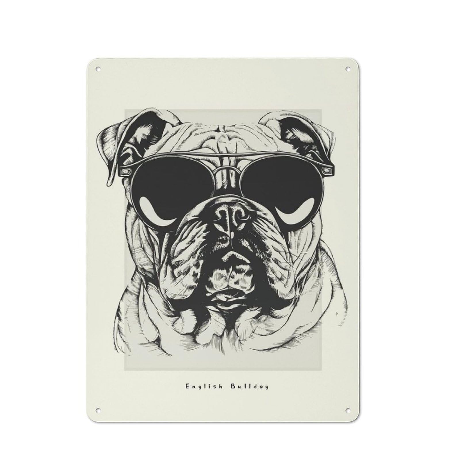Junmoney English Bulldog Sketch Farmhouse Metal Sign 40X30cm, Rustic Cottage Wall Art For Cottage, Kitchen, Hallway Or Breakfast Nook