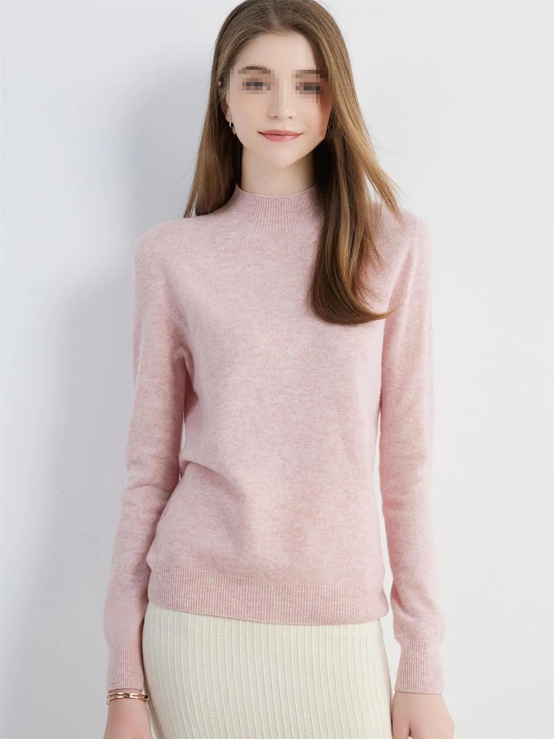 Maglione da donna a collo alto, in lana, a maniche lunghe, lavorato a maglia