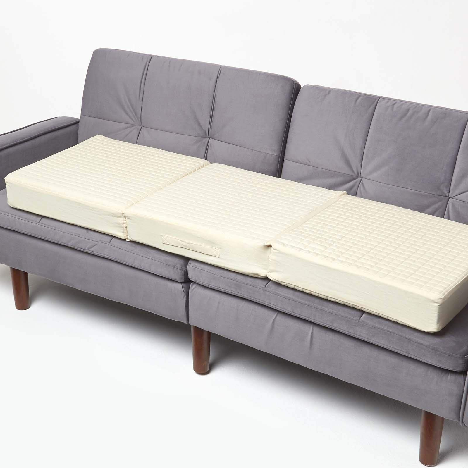 HOMESCAPES Cuscino imbottito crema 3 posti con fodera rimovibile 150 cm di lunghezza 10 cm cuscino ortopedico in schiuma ortopedica a tre posti con morbida fodera lavabile in 100% cotone
