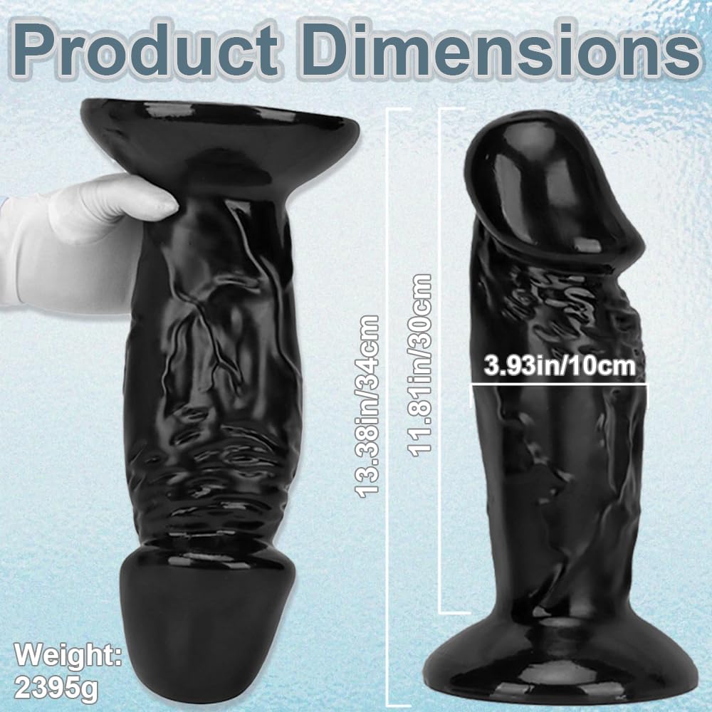Black XXXL 3.93'' Diameter Huge Thick Glans Dildo, 13" Giant Realistic Biggest Anal Plug for Anus Dilation Prostate Massage Stimulation Training Adult Sex Toys for Men Women Advanced Players