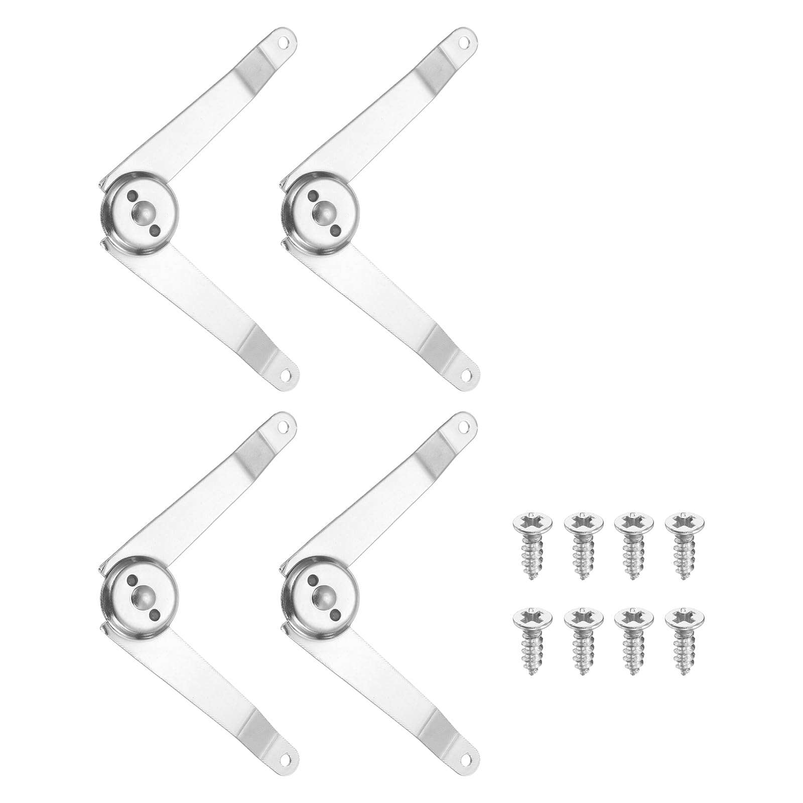 sourcing map 4Pcs Metal Lid Support Hinges, 5.63" x 1.14" Foldable Lid Stay Safety Hinges with Screws, Rotatable Support Hinges for Jewelry Box Cosmetic Box Wooden Box Cabinet, Silver
