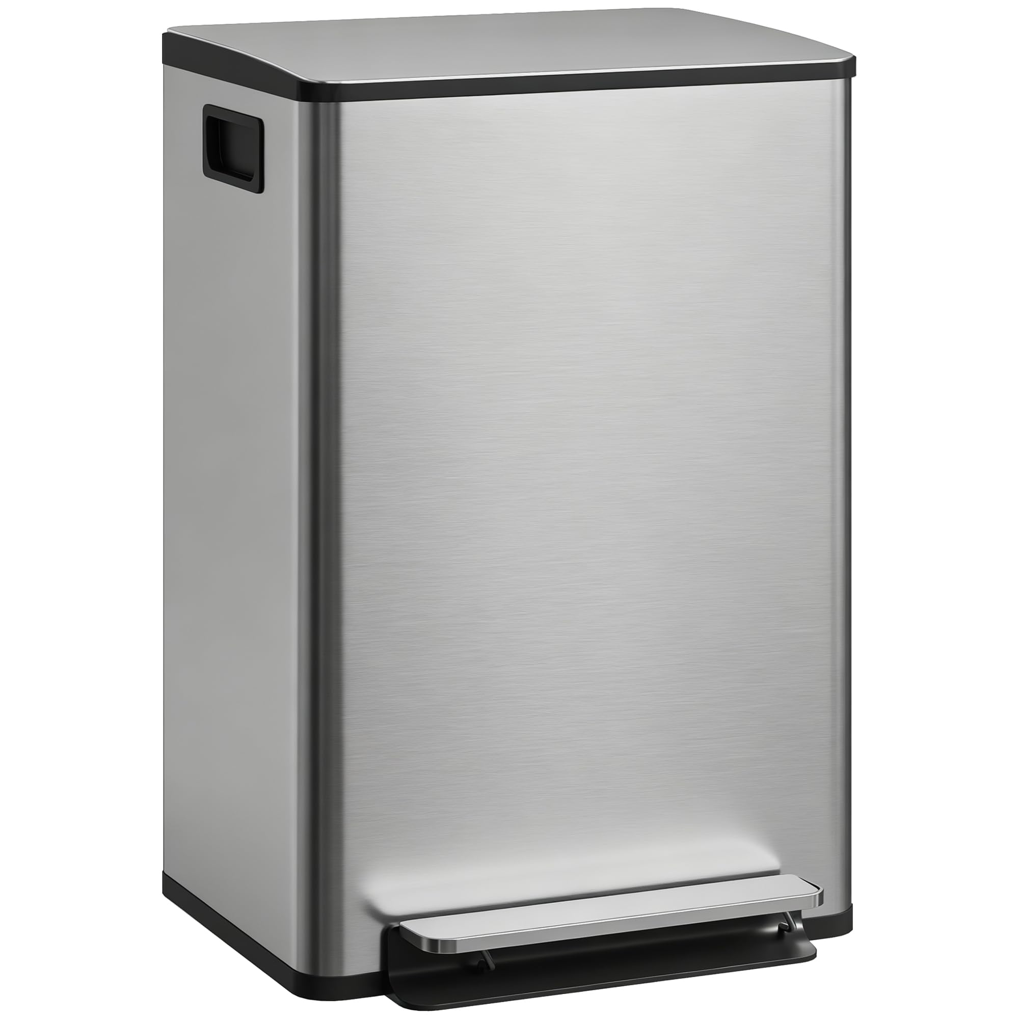 HOMCOM 13.2 Gal./50 L Cubo de basura antihuellas Soft-Close Tapa Plateado | Cubo interior extraíble, tapa de cierre suave, mantenimiento de apertura, filtro antiolor, asas