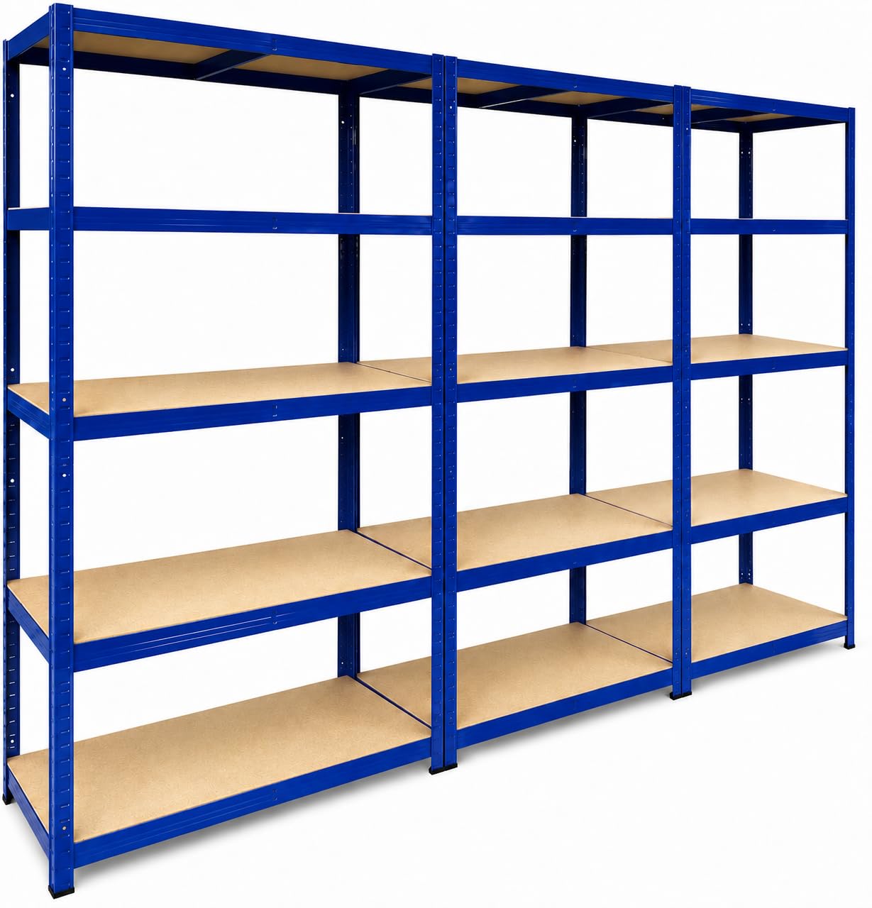 Racking Monkey 180x90x45cm | 3 Bay Garage Shelving Units | 200kg UDL Per Shelf (1000kg Per Bay) | Blue Storage Shelves | 5 Tier Workshop, Shed, Office | Metal & MDF Boltless โ image 1