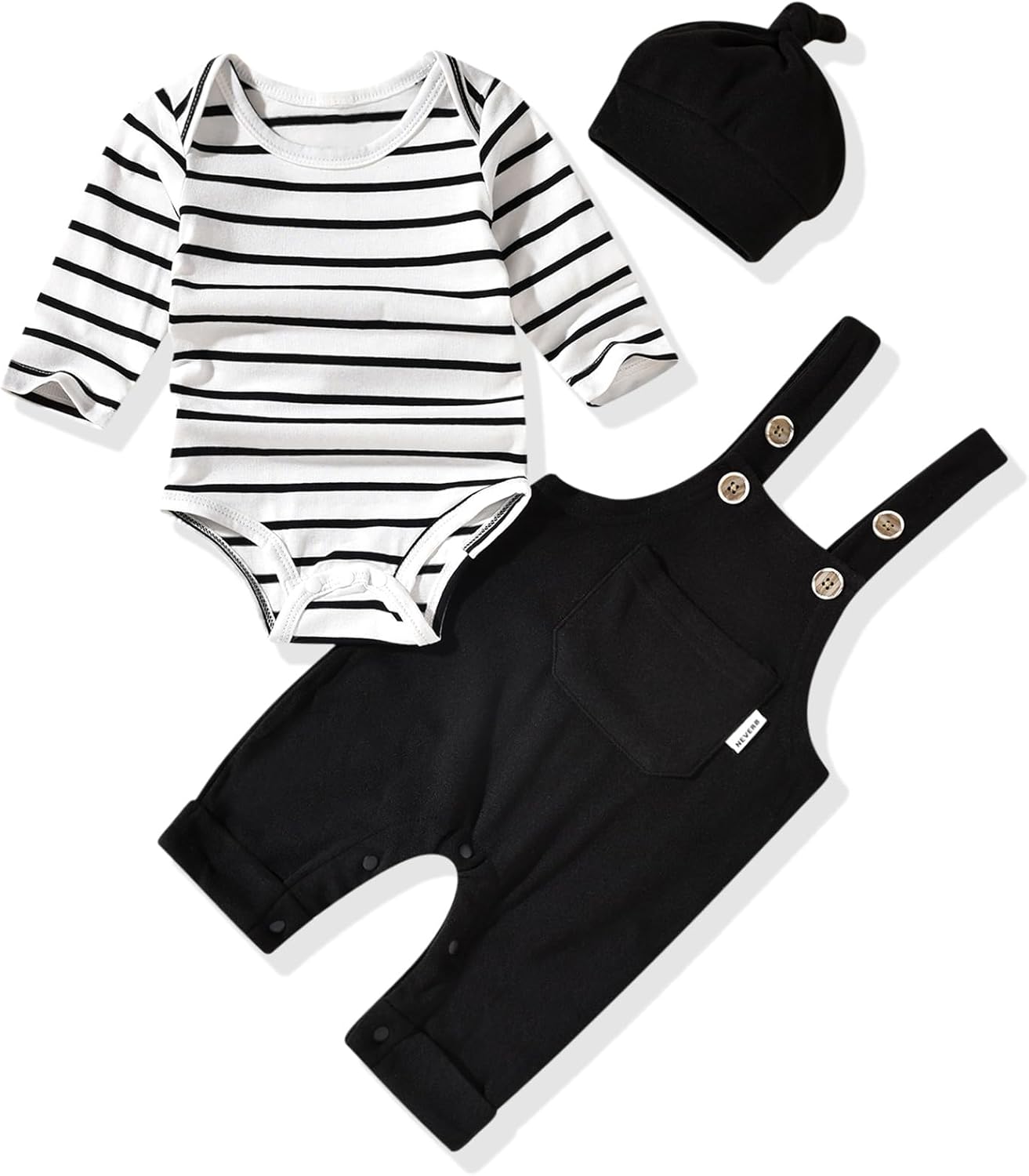 Unutiylo Baby Boy Outfits Long Sleeve Romper Suspenders Overall Pants Set Fall Winter Clothes With Hat