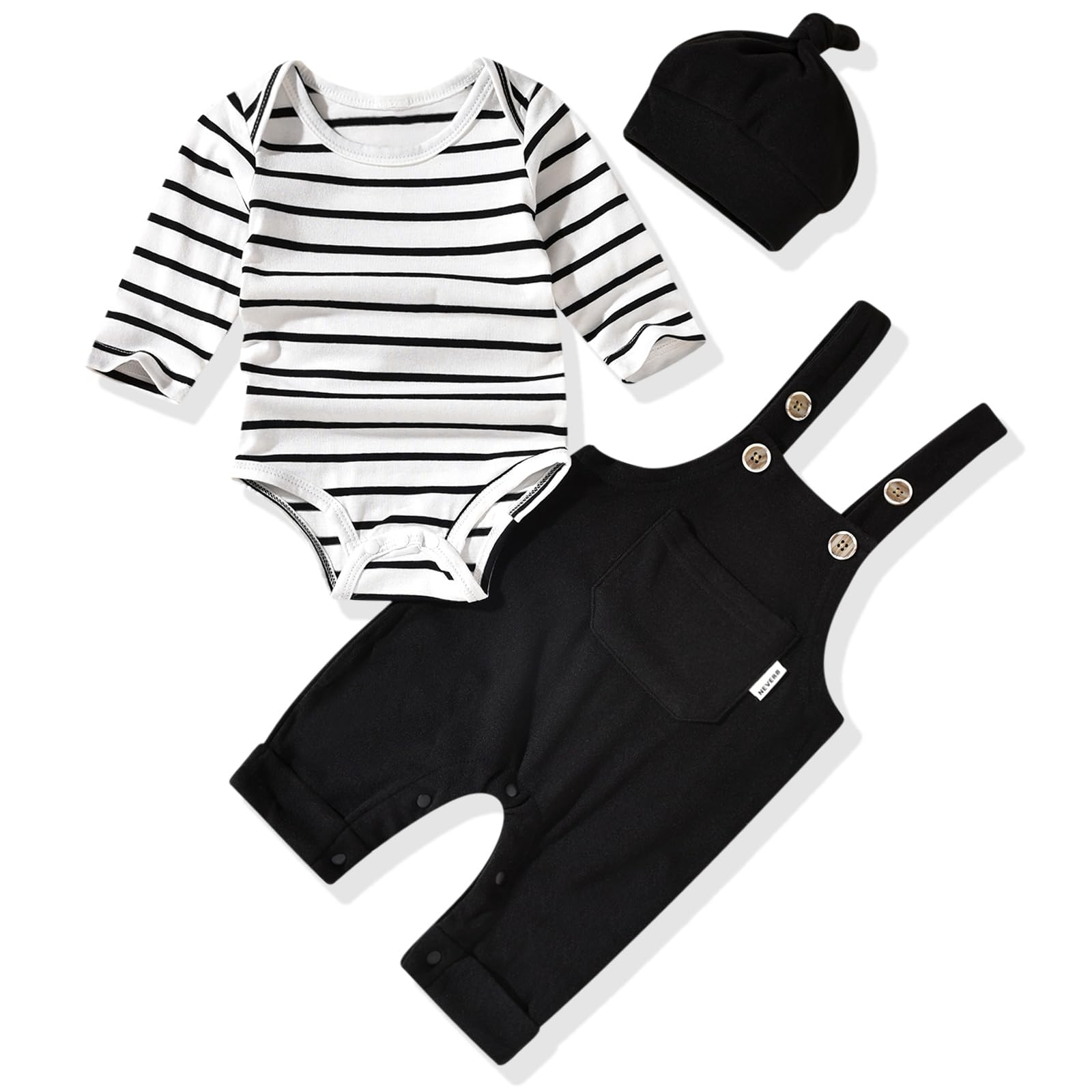 Baby Boy Outfits Long Sleeve Romper Suspenders Overall Pants Set Fall Winter Clothes With Hat