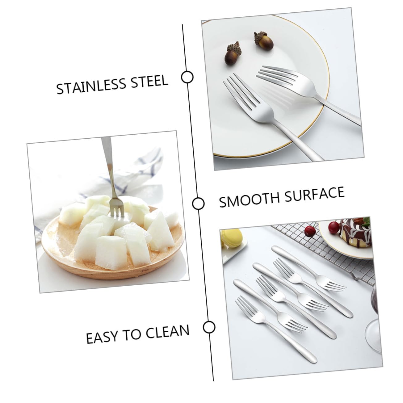 Tenedor de Postre de Acero Inoxidable, 24 Piezas, Plata | Juego Versátil y Cómodo, Formato Pequeño Portátil, Adecuado para Fruta y Mesa
