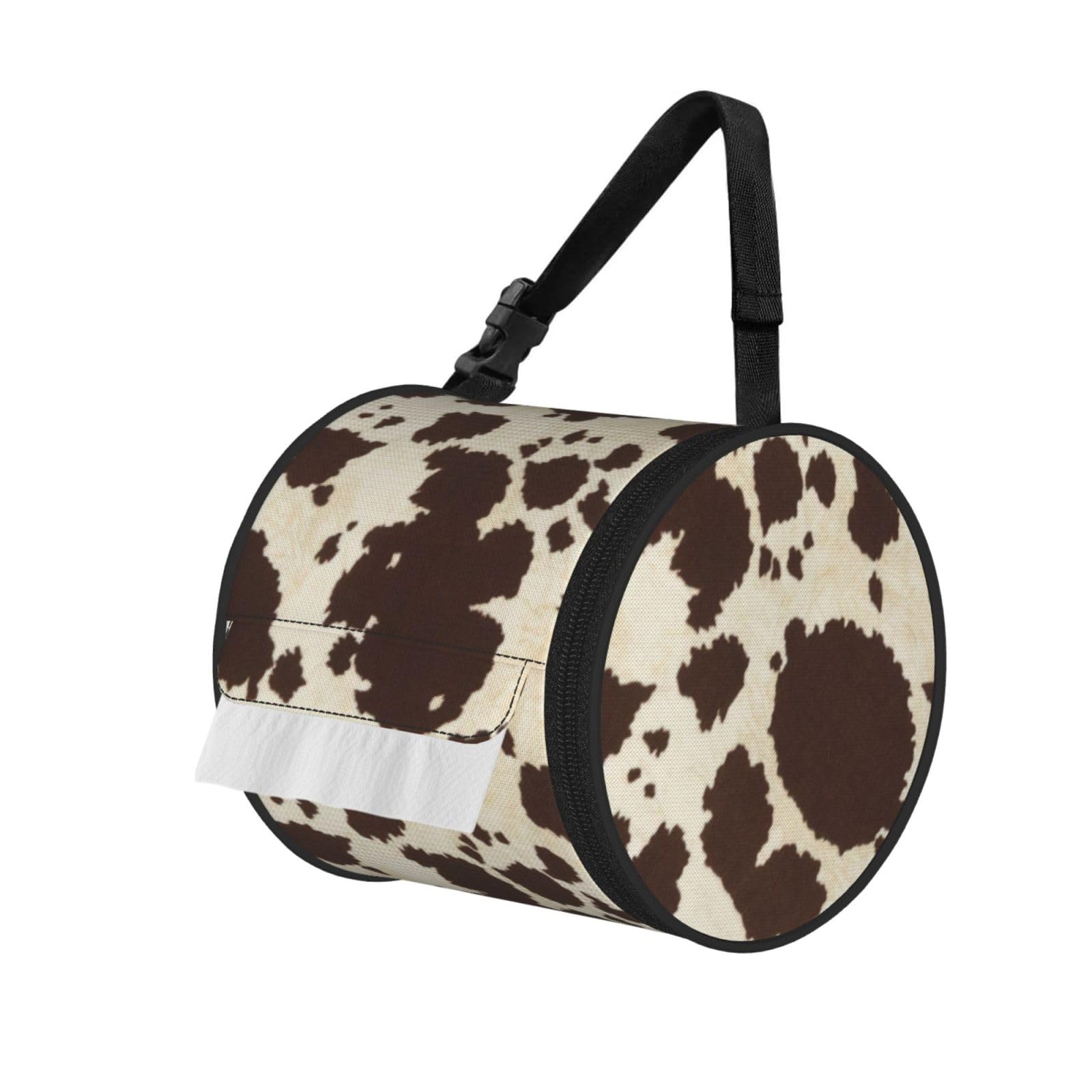 Cow Fur Print Printed Pet-Proof Toilet Roll Bag, Durable Oxford Cloth with Handle for Travel Tent Kitchen