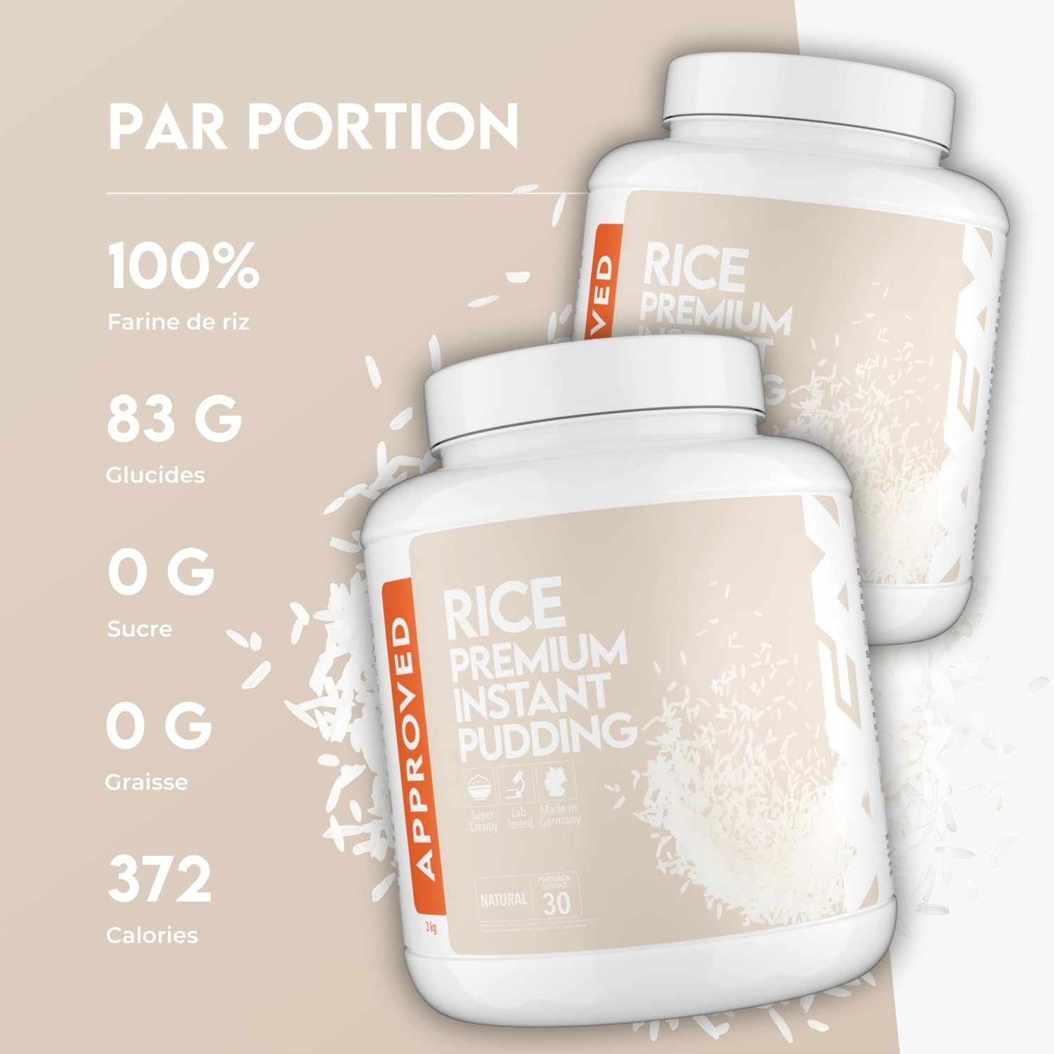 WFN Approved Rice - Creme de riz - Goût naturel - 3kg - Instantané et sans additif - Produit & testé en laboratoire en Allemagne