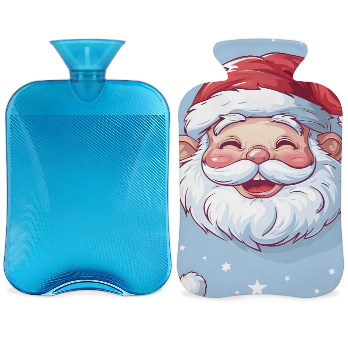 Hot Water Bottle with Soft Cover,2L Cute Santa Claus Hot Water Bag for Hot and Cold Compress, Hand Feet Warmer, Modern Santa Claus Rubber Hot or Cold Water Bottle Halloween Christmas Decorations