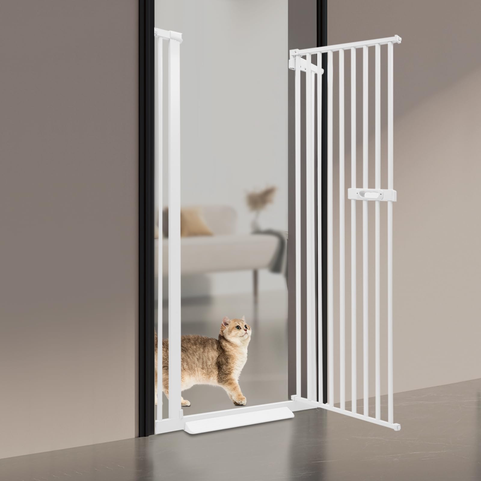 Puerta de seguridad para gatos extraalta, 150 cm, con ancho ajustable, sin taladrar, barrera para perros para niños y mascotas, color blanco