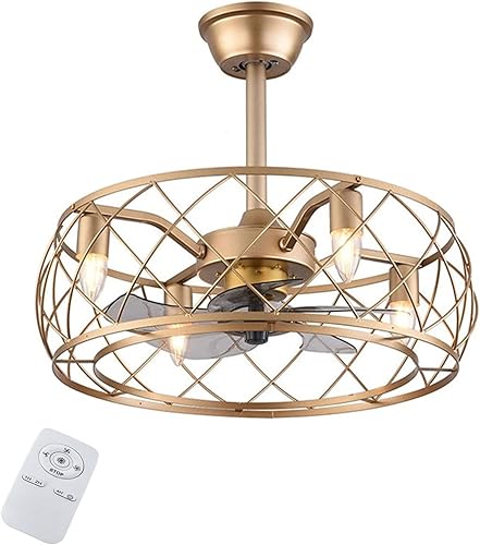 Ventilador de techo sin aspas dorado de 20 pulgadas con luces, ventiladores de araña vintage, control remoto, kit de luces industriales para