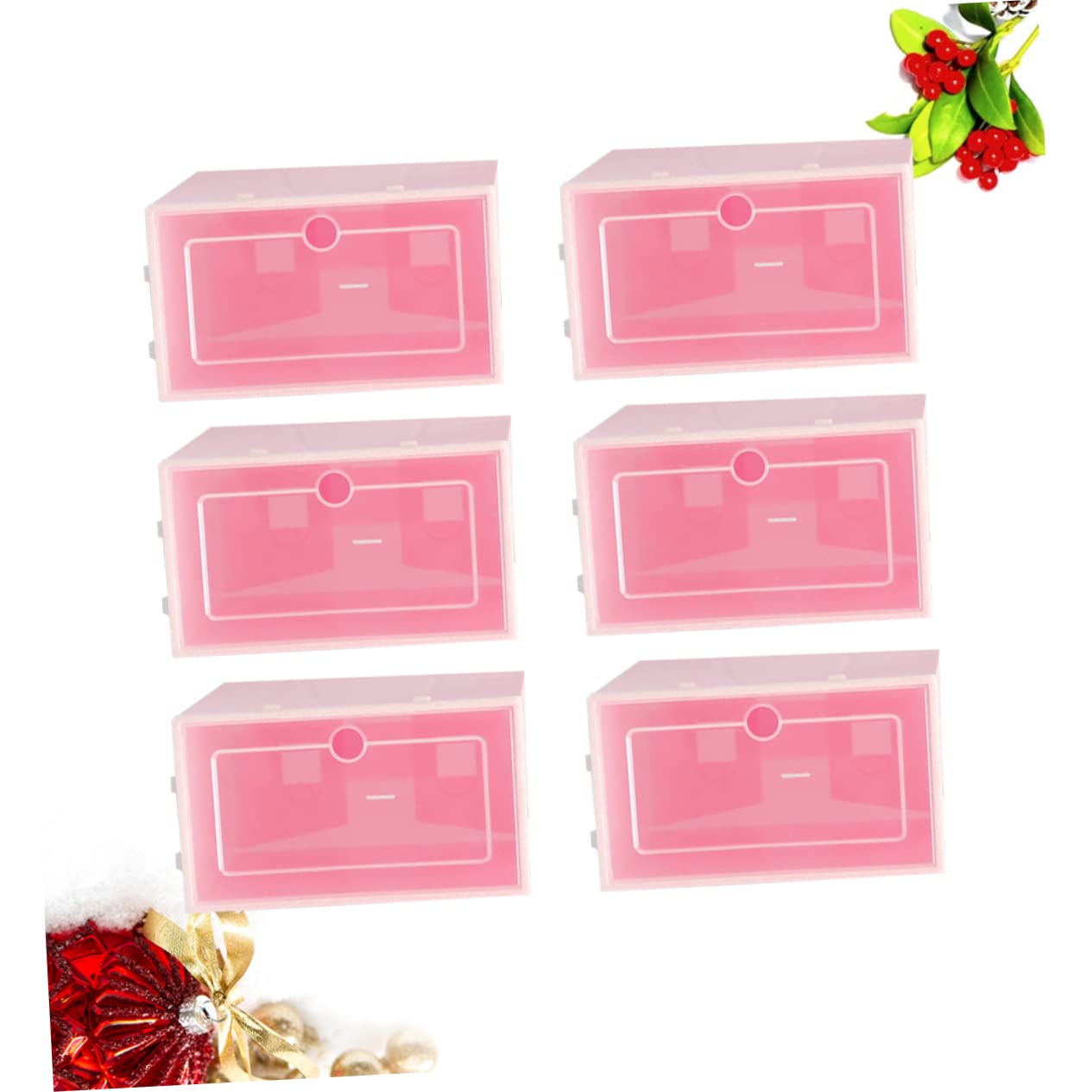 Scatola Portascarpe Impilabile 6 Pezzi in PP Rosa Sportello Trasparente
