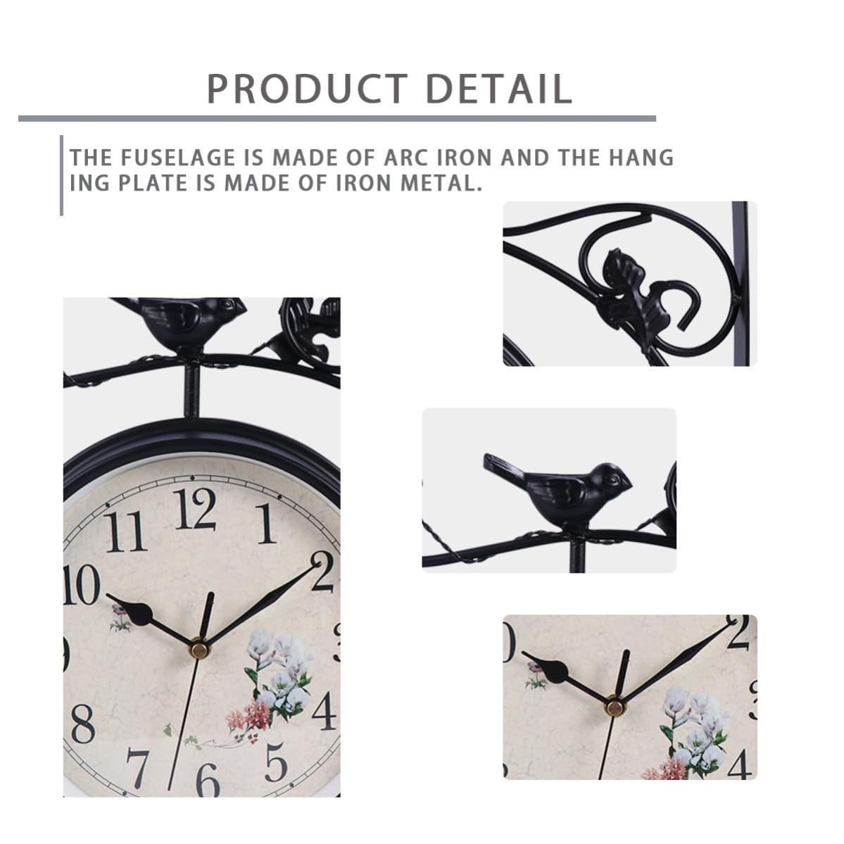 Doppelseitige Hängewanduhr aus Metall und Glas, Schwarz
