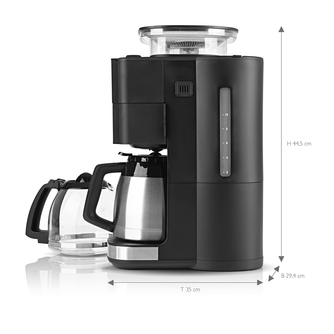 BEEM FRESH-AROMA-PERFECT III Caffettiera filtro con macinino - Duo | Con caraffa sottovuoto e caraffa di vetro | Macinino a cono e funzione Aroma Plus | Timer 24 ore | 1000 W | Fino a 10 tazze