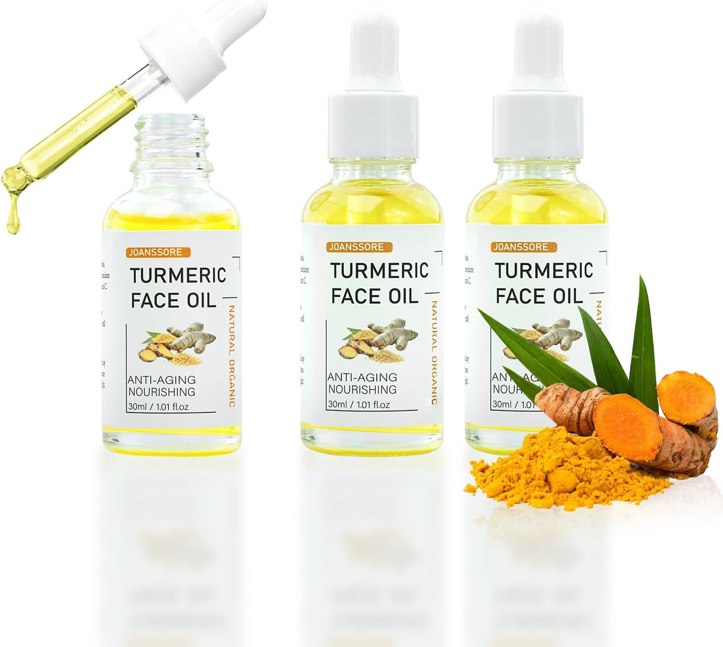3 Pcs Turmeric Oil Body Oil, Natural Turmeric Face Oil for Gua Sha with Vitamin E & Vitamin C, Anti-Aging Nourishing, Moisturizing Body oils - 1Fl Oz