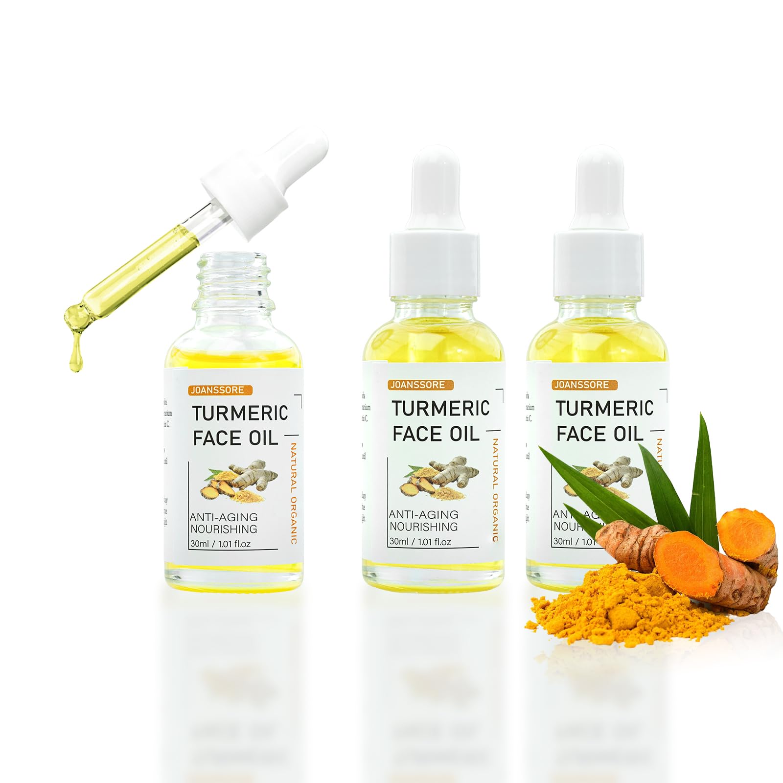 3 Pcs Turmeric Oil Body Oil, Natural Turmeric Face Oil for Gua Sha with Vitamin E & Vitamin C, Anti-Aging Nourishing, Moisturizing Body oils - 1Fl Oz
