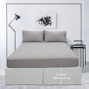 Mellanni Bed Skirt Twin Size - Bed Skirting - 15-Inch Tailored Drop Pleated Dust Ruffle - Hotel Luxury Bedding - Wrinkle, Fade, Stain Resistant - 1 Bedskirt (Twin, Light Gray)