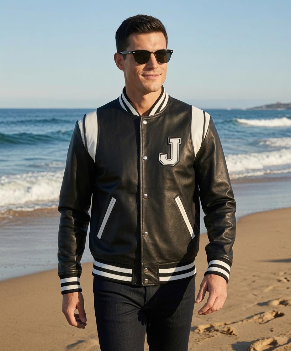 Men's Black Varsity Jacket – Letterman Bomber Jacket Athletic Baseball Style Casual Outerwear