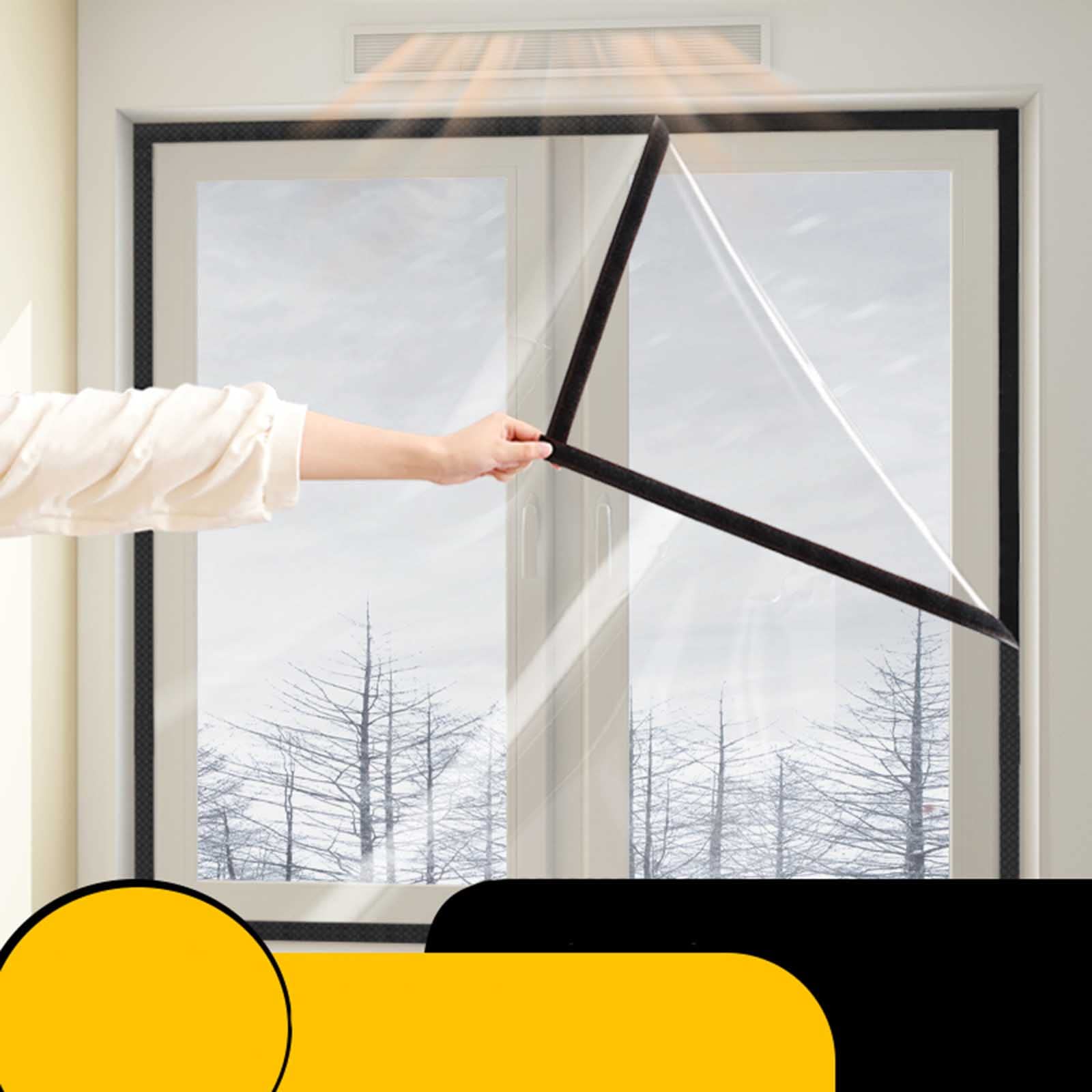 Isolationsset für Terrassentür und Fenster, transparente Isolierfolie für den Winter, wetterfest, verstellbar, PVC mit Hakenband, 100 x 120 cm, Weiß