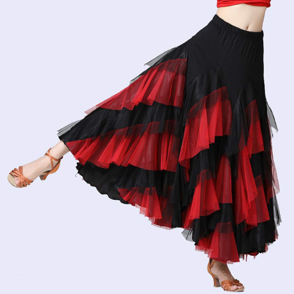 Mujer Falda Larga de Cintura Alta Elástica Volante Danza Latina Falda Flamenca Competencia de Tango Faldas de Baile Moderno