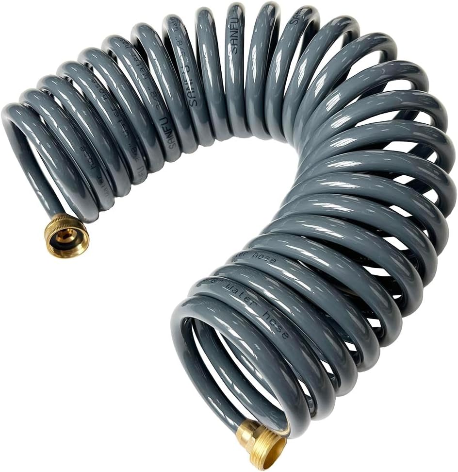 SANFU PU Recoil Garden Water Hose 3/8"ID(9.5 x 12.7mm) x 25ft Premium with 3/4"Inch Brass Fittings Retractable, Swivel Female, Outdoor Patio Hose Marine&Boat, Gray(25')