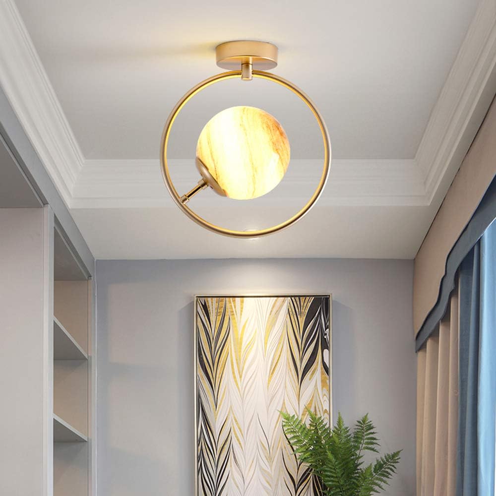 KWOKING Lighting Modern Spherical Ceiling Lamp 1 Light with Glass Shade Art Deco Ball Shape Semi Flush Mount Lamp for Entrance Aisle Corridor - Yellow Shade