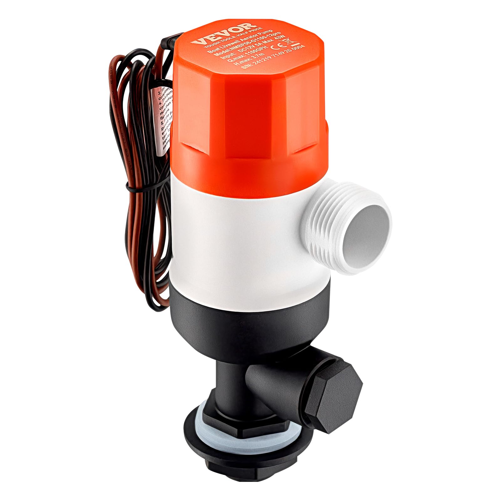 VEVOR Bomba de Pozo Vivo para Barco, 43 W 1100 GPH Bomba de Aireación de Pozo Vivo Recta con Entrada Doble, Carcasa ABA y Cartucho de Motor Desmontable, Prueba Corrosión para Agua Dulce y Salada