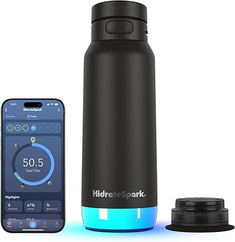 Hidrate Spark PRO 2 Botella de agua inteligente con pajilla, acero inoxidable aislado de 32 onzas, rastrea la ingesta de agua, brilla y pitidos para