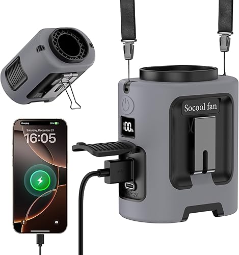 Socool - Ventilador de cintura portátil de 5000 mAh, recargable, mini ventilador personal con 13000 RPM y 4 velocidades ajustables, enfriamiento de