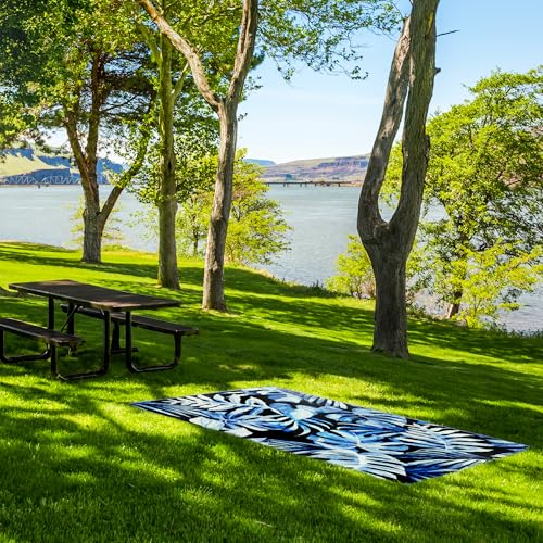 Image of Tommy Bahama 50 inch x 70 inch Waterproof Picnic Blanket, Leaf Blue